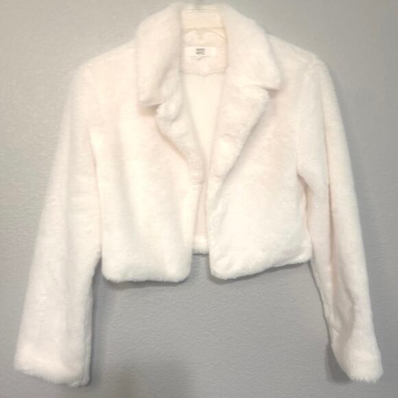Madden NYC Off-White Cropped faux fur Jacket Med Wedding Coat Holiday Party - Picture 3 of 5